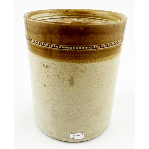 450 - SLEAFORD BUTTER JAR. 6ins tall. Brown top, black transfer. GEO H CLARKE/ CENTRAL STORES. With lid. M... 