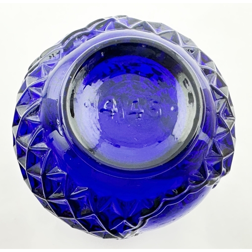 452 - THISTLE DESIGN WITH SHAMROCKS NIGHT LIGHT. 3.5ins tall. Cobalt blue glass, thistle pic to either sid... 