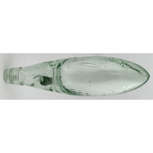 460 - PRETORIA COLOURED MARBLE CODD HAMILTON HYBRID. 10.2ins long. Aqua glass, green marble, embossed DE H... 