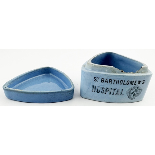 474 - ST BARTHOLOMEWS HOSPITAL POT. (DP p159) 2.5ins tall. Blue porcelain lidded pot with black transfer t... 