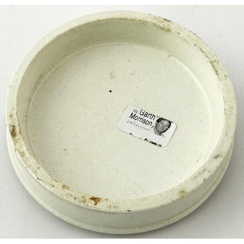 489 - DEVONPORT & PLYMOUTH POT LID. 2.9ins diam. Pink transfer, decorative outer border. CHERRY/ TOOTH PAS... 