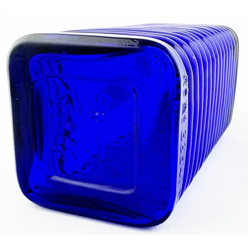 496 - JOHNSEN & JORGENSON SHOP BOTTLE. DP p152. 6.5ins tall. Cobalt blue, wavy (Poths like) ribs to 4 pane... 