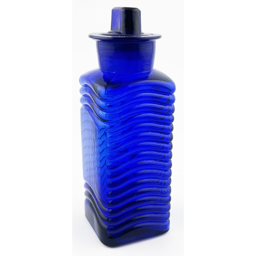 496 - JOHNSEN & JORGENSON SHOP BOTTLE. DP p152. 6.5ins tall. Cobalt blue, wavy (Poths like) ribs to 4 pane... 