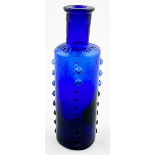 499 - L & T PATENT POISON BOTTLE. DP p50. 4.6ins tall. Cobalt blue, 8 projecting vertical rows of projecti... 