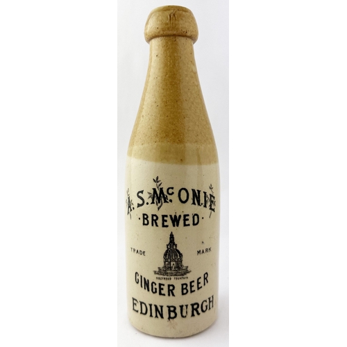 506 - EDINBURGH GINGER BEER BOTTLE. 8ins tall, ch., t.t., blob lip. Strong, well struck transfer A S McONI... 