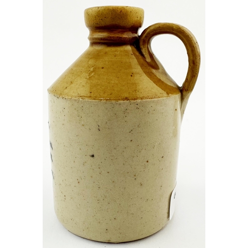 513 - ELLIS & SON MINIATURE FLAGON. 2.75ins tall. Tan top, black transfer, rear handle. Several lines of w... 