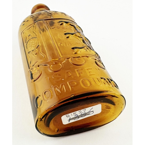 524 - WARNERS SAFE COMPOUND BOTTLE. 6ins tall. Golden amber glass with very distinctive & attractive darke... 