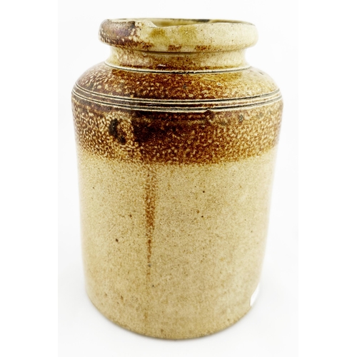 539 - CORNHILL SALT GLAZE UTILITARIAN JAR. 8ins tall. T. t, impressed BIRCHS/ GREEN LAMBETH. Large lip chi... 