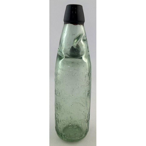 542 - MILLS BERMONDSEY COLOURED LIP & MARBLE CODD BOTTLE. 9.2ins tall. Standard 10oz size aqua codd featur... 