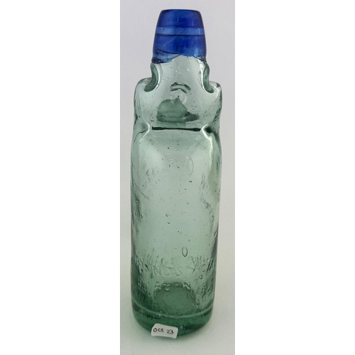 544 - W WRIGHT LONG EATON COLOURED LIP CODD BOTTLE. 8.6ins tall. Magnificent 10oz aqua Acme Reliance Paten... 