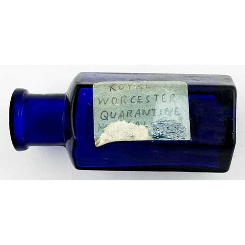 561 - WESTMINSTER POISON BOTTLE. (DP p101) 2.4ins tall. Cobalt blue, vertical lines & embossing R. W. O/ H... 