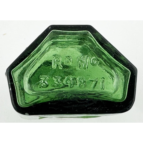 566 - FUMELINE POISON BOTTLE. (DP p52) 3.25ins tall. Green glass, vertical embossing POISON/ FUMELINE/ NOT... 