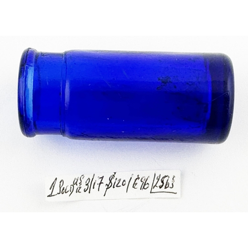 567 - EUROPEAN/ AMERICAN POISON BOTTLE. 2ins tall. Cobalt blue, circular, embossed with POISON plus skull ... 