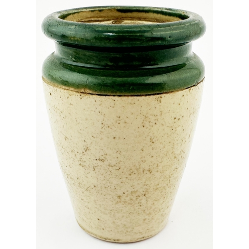 568 - BOLESWORTHS PRIZE DAIRY CREAM POT. 3ins tall. Green top, off white body, stoneware. Large, black - w... 