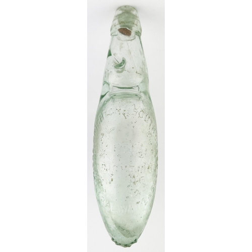 591 - BRIGHTON CODD HAMILTON BOTTLE. 10ins tall. Aqua glass, embossed THE BRIGHTON & SOUTH COAST/ MINERAL ... 