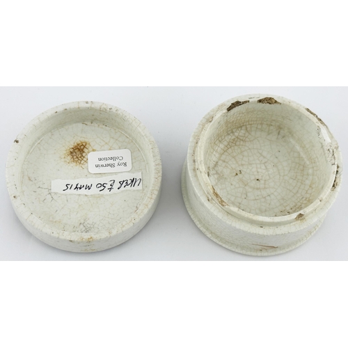 599 - J.G. SHIRLEY & SON POT LID & BASE. (APL 390, 46) 2.4ins diam. J.G. SHIRLEY & SON/ COLD CREAM/ WESTBO... 