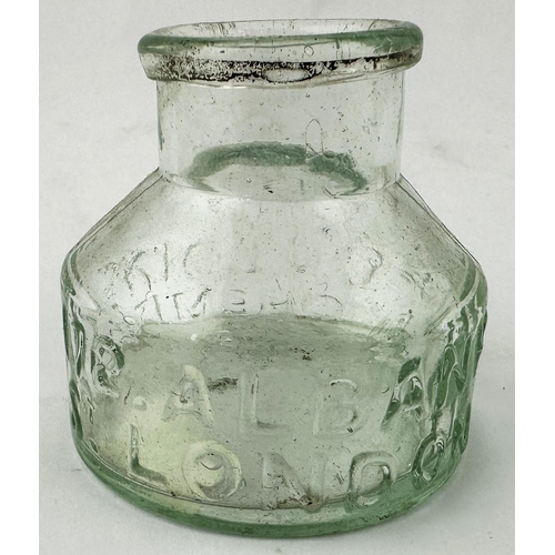 605 - PONTILLED INK TYPE BOTTLE?. 2ins tall. Clear glass, embossed W GOLDING/ PH CHEMIST, to rear 172 ALBA... 