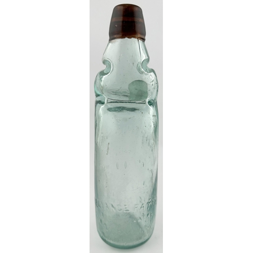 616 - FALMOUTH COLOURED LIP CODD. 9.2ins tall. 10oz aqua glass Reliance Patent codd with distinctive red l... 