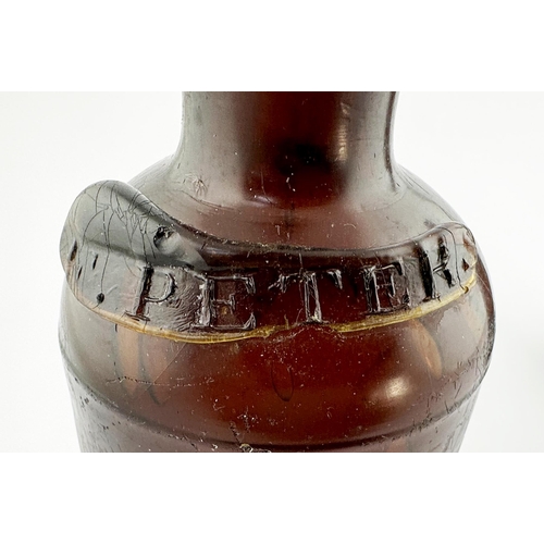 642 - SHOULDER RIBBON SEALED LIQUEUR BOTTLE. 9ins tall. Applied ribbon seal F PETERS. These came from a bo... 