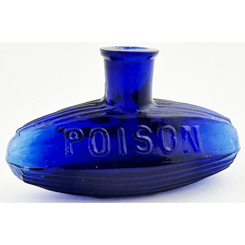 647 - SUBMARINE POISON BOTTLE. DP 24. 3.95ins wide. The middle size of the set. Cobalt blue, very flat lip... 