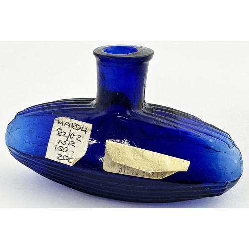 647 - SUBMARINE POISON BOTTLE. DP 24. 3.95ins wide. The middle size of the set. Cobalt blue, very flat lip... 