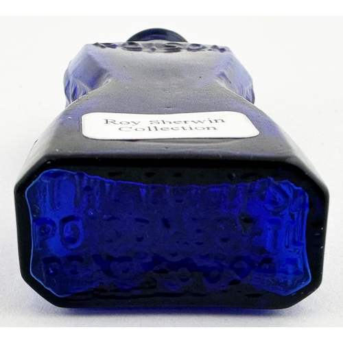 648 - HALF OUNCE ECLIPSE WASP WAIST POISON. DP p30. 3.2ins tall. Cobalt blue, flat lip. POISON across top ... 