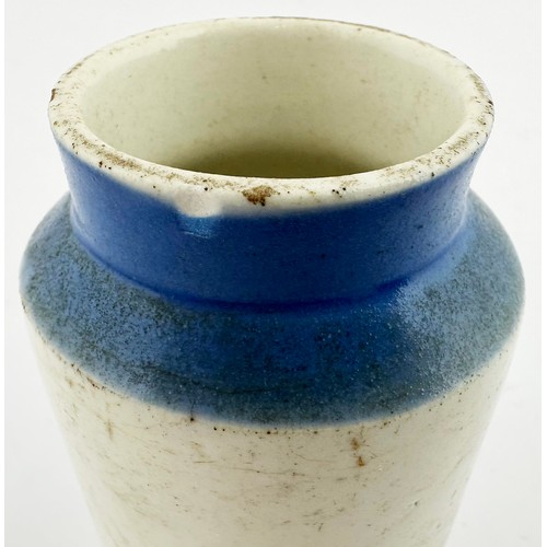 572 - EXPRESS DAIRY CO CREAM POT. 4ins tall. Blue top, off white body. Blue transfer, flowers to front for... 