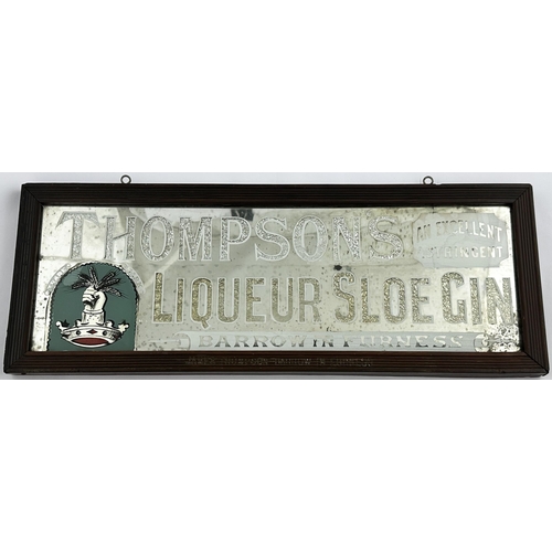 16 - THOMPSONS LIQUER SLOE GIN BARROW IN FURNESS FRAMED ADVERTISING MIRROR. 19.2 x 7.4ins. Glittery main ... 