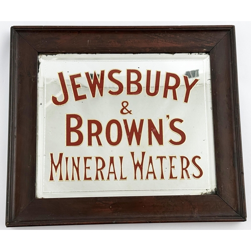 19 - JEWSBURY & BROWNS MINERAL WATERS MIRROR. 12.8 x 11.2ins. A really fabulous small size framed, bevel ... 