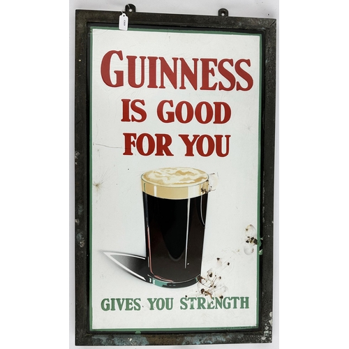 23 - GUINNESS IS GOOD FOR YOU ENAMEL SIGN. 12.2 x 20.3ins in self framed heavy metal (tarnished) frame, 3... 
