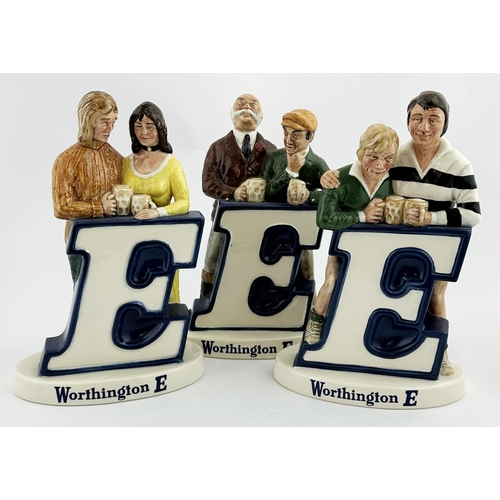 31 - WORTHINGTON E ADVERTISING FIGURES TRIO. 9ins tall. Famous period trio L to R: lovers, elderly gents,... 