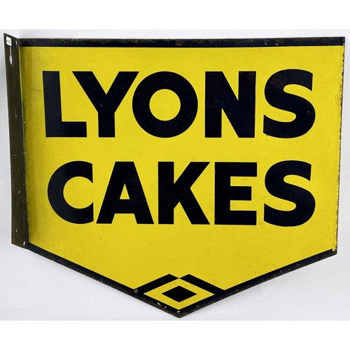 33 - LYONS CAKES DOUBLE SIDED ENAMEL SIGN. 17.75 x 15.5ins. Striking yellow with bold black letters. Edge... 