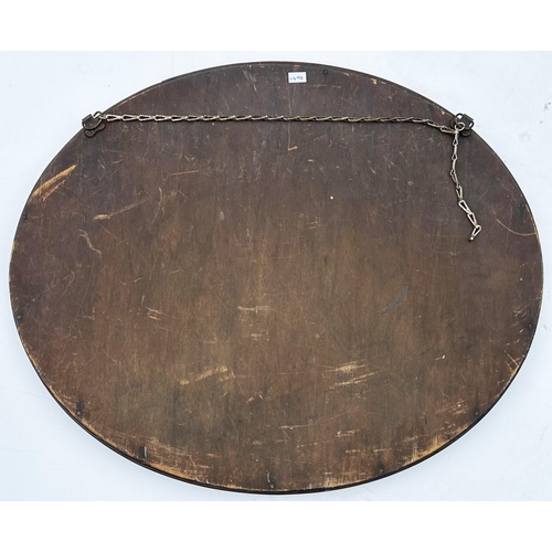 36 - IN COOPE ALLSOPP MIRROR. 22.5 x 18.5ins oval frame. Two simple lines of lettering. Original rear han... 