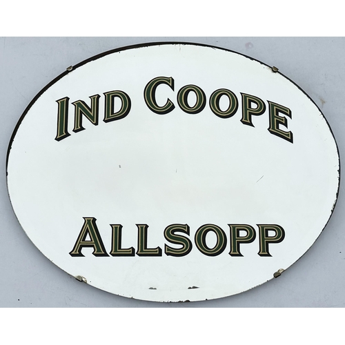 37 - IN COOPDE ALLSOPP MIRROR. 20 x 16ins oval, bevelled outer edge. Two simple lines of lettering as pre... 