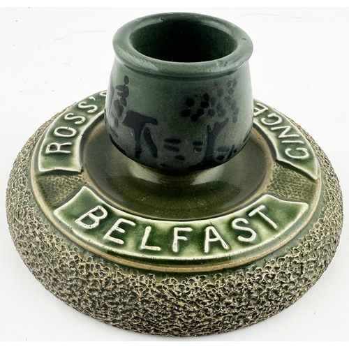 47 - BELFAST MATCH STRIKER/ HOLDER. 5.5ins diam. Large foot with rough edging & lettering ontop ROSSS GIN... 