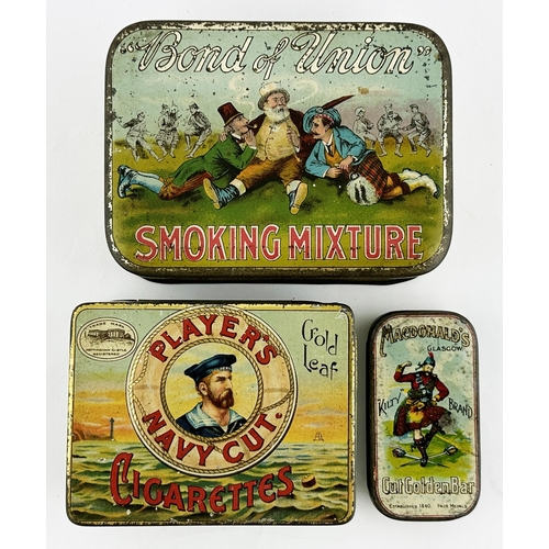 5 - SMOKING TINS TRIO. Largest 5 x 3.75ins. Inc. Cope Bros, Players & MacDonalds. Great, very colourful,... 