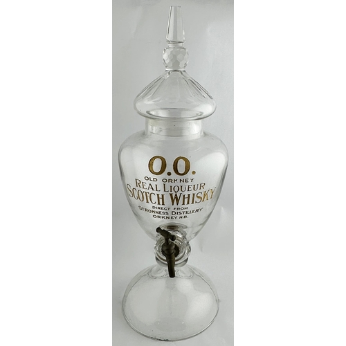 50 - OLD ORKNEY REAL LIQUER SCOTCH WHISKY GLASS DISPENSER. 25i s tall. Clear glass whisky dispenser - cen... 
