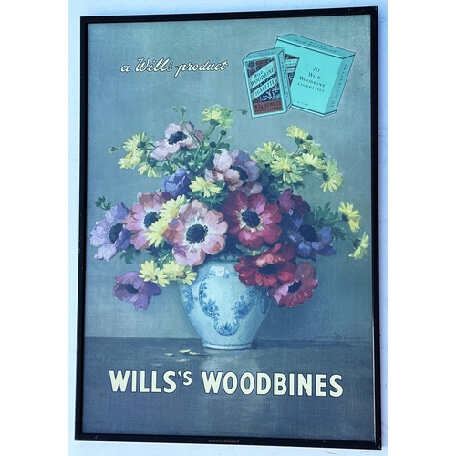 58 - WILLS WOODBINES FRAMED SHOWCARD. 19.75 x 28ins. Great image of vase of flowers. Original frame with ... 