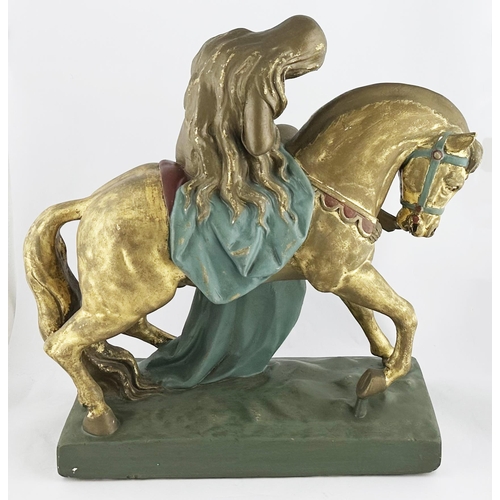 59 - YE LADY GODIVA CIGAR ADVERTISING FIGURE. 18.75 x 15.5ins. Sparsely clad female sat on a horse figure... 