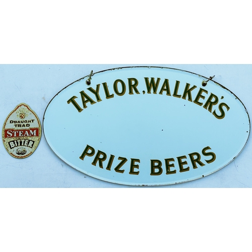 60 - TAYLOR WALKERS PRIZE BEERS MIRROR PLUS BEER PLAQUE. Largest 22 x 13ins. Green lettering with gold ou... 
