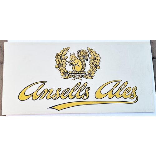61 - ANSELLS ALES PERSPEX SIGN. 23 x 47ins. Striking yellow lettering with squirel to centre. Worn, sligh... 