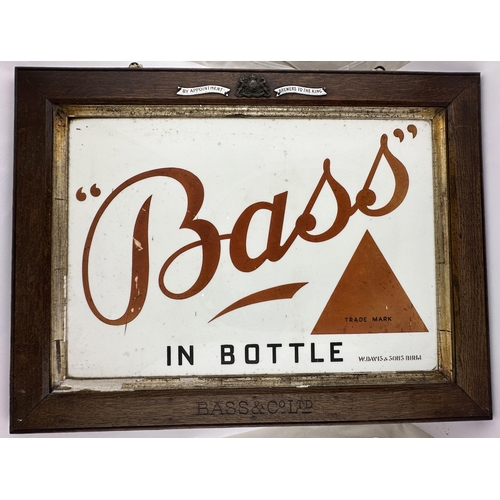 65 - BASS IN BOTTLE ADVERTISING SIGN. 24.5 x 18.5ins. Unusual mid size milkglass sign, familiar letters &... 