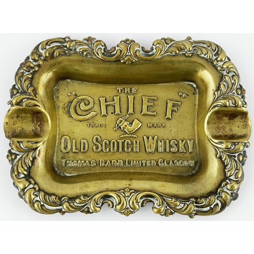 66 - CHIEF OLD SCOTCH WHISKY ASHTRAY. 4.8 x 3.5ins. Heavy pressed shiny brass oval ashtray with extremely... 