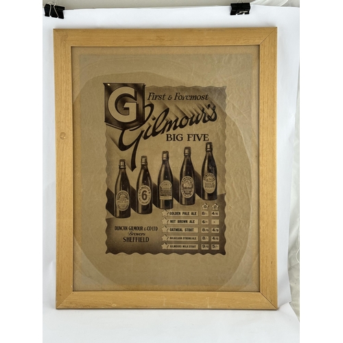 7 - SHEFFIELD GILMOURS FRAMED TISSUE WRAPPER. 19 x 24ins. Poster with prices. Photograped without the fr... 