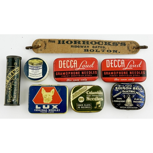 8 - NEEDLES TIN GROUP. Largest 2 x 1.25ins. Various.Inc. Lux, Decca, Duragold. Some with contents. Worn.... 