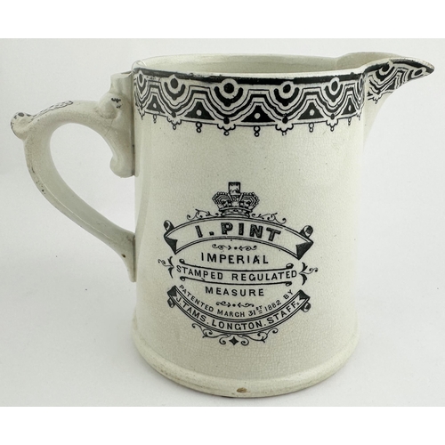 80 - STAFF IMPERIAL MEASURING JUG. 5ins tall. Double sided print, side handle. 1 pint. Patented March 31s... 