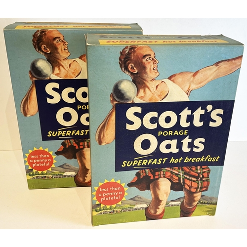 83 - SCOTTS PORAGE OATS GIANT SHOP DISPLAY PACKETS DUO. 18ins tall. Both thick printed, multi coloured, c... 