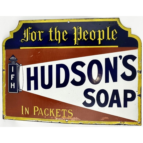 84 - HUDSONS SOAP ENAMEL SIGN. 19 x 14ins. Wonderful cut out For The People Hudsons sign featuring a shin... 
