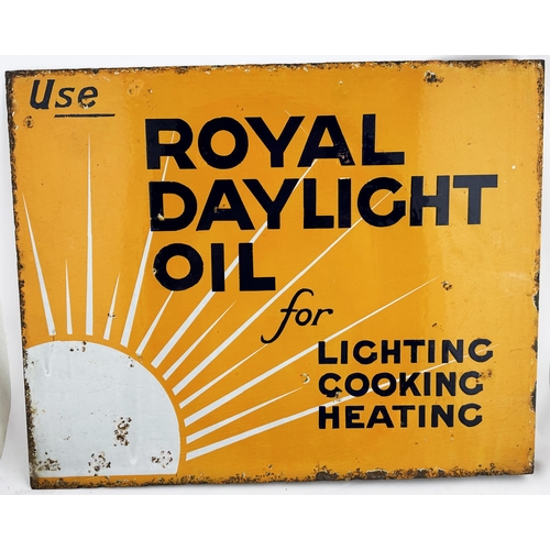 87 - ROYAL DAYLIGHT OIL ENAMEL SIGN. Double sided sign with side hanging panel. Visible wear, best side s... 