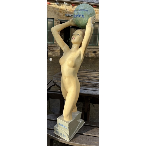 88 - AERTEX SHOP ADVERTISING FIGURE. 49 ins tall. Sculpted female figure, sans clothing, holding lettered... 